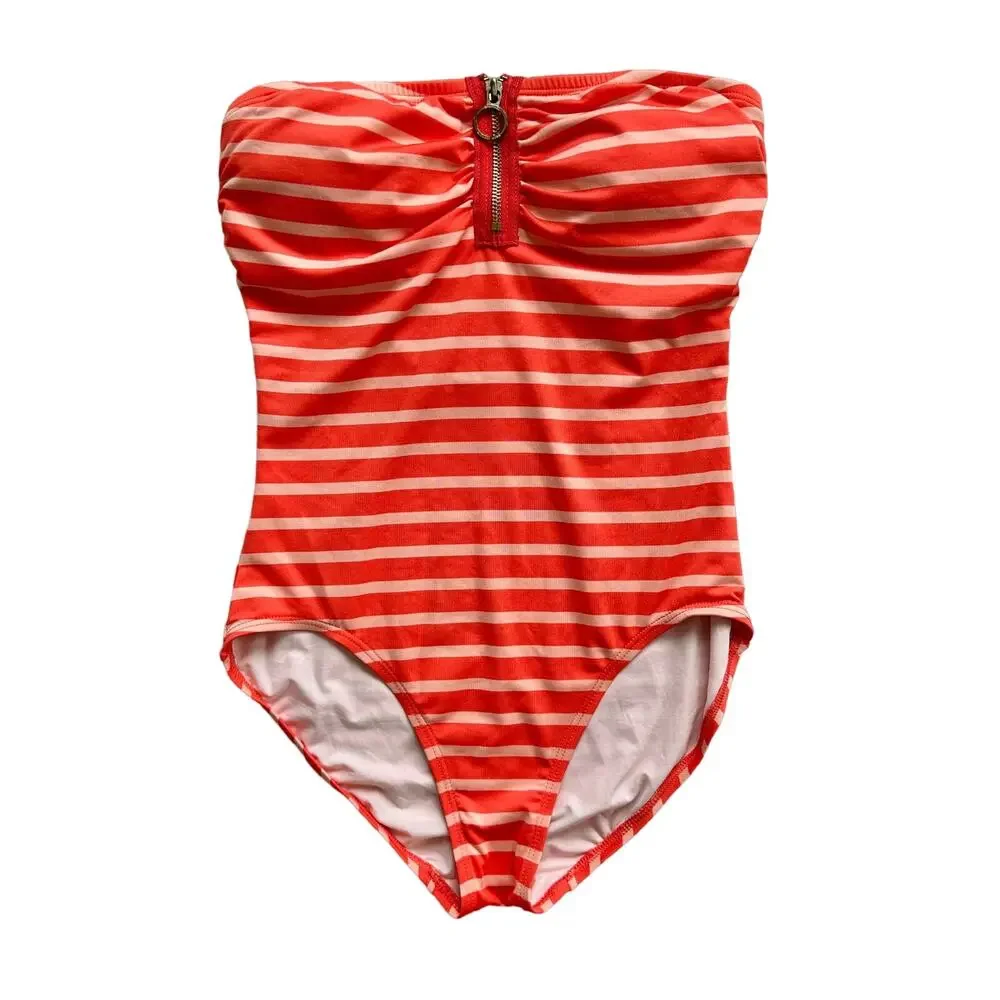 Michael Kors Coral Striped One Piece Strapless Swimsuit Size 8
